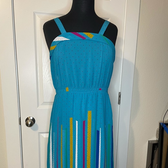 Vintage Dresses & Skirts - VTG 80s geometric teal dress  sz L (?)